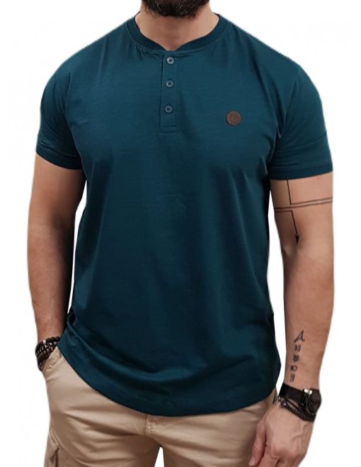 Μπλούζα T-shirt με κουμπί Visconti Πετρόλ